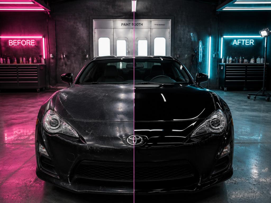 Före och efter: Svart sportcoupé – lackförnyelse